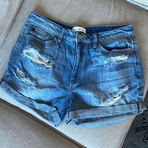 Distressed denim shorts